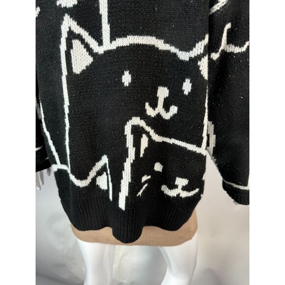 Zinv & Cdupe Vintage Large Cat Lady Black Cat Patterned Sweater Fabric Pilling - Picture 14 of 16